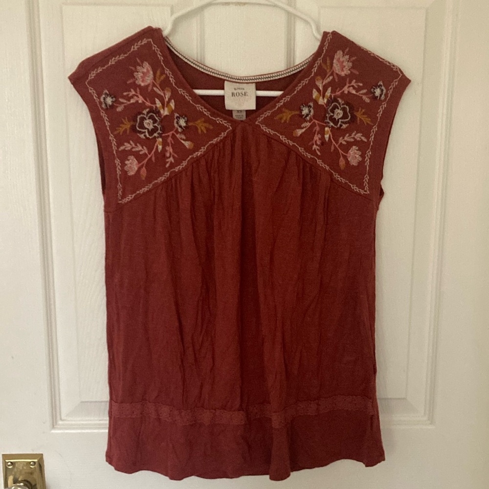 Embroidered Rust Top
